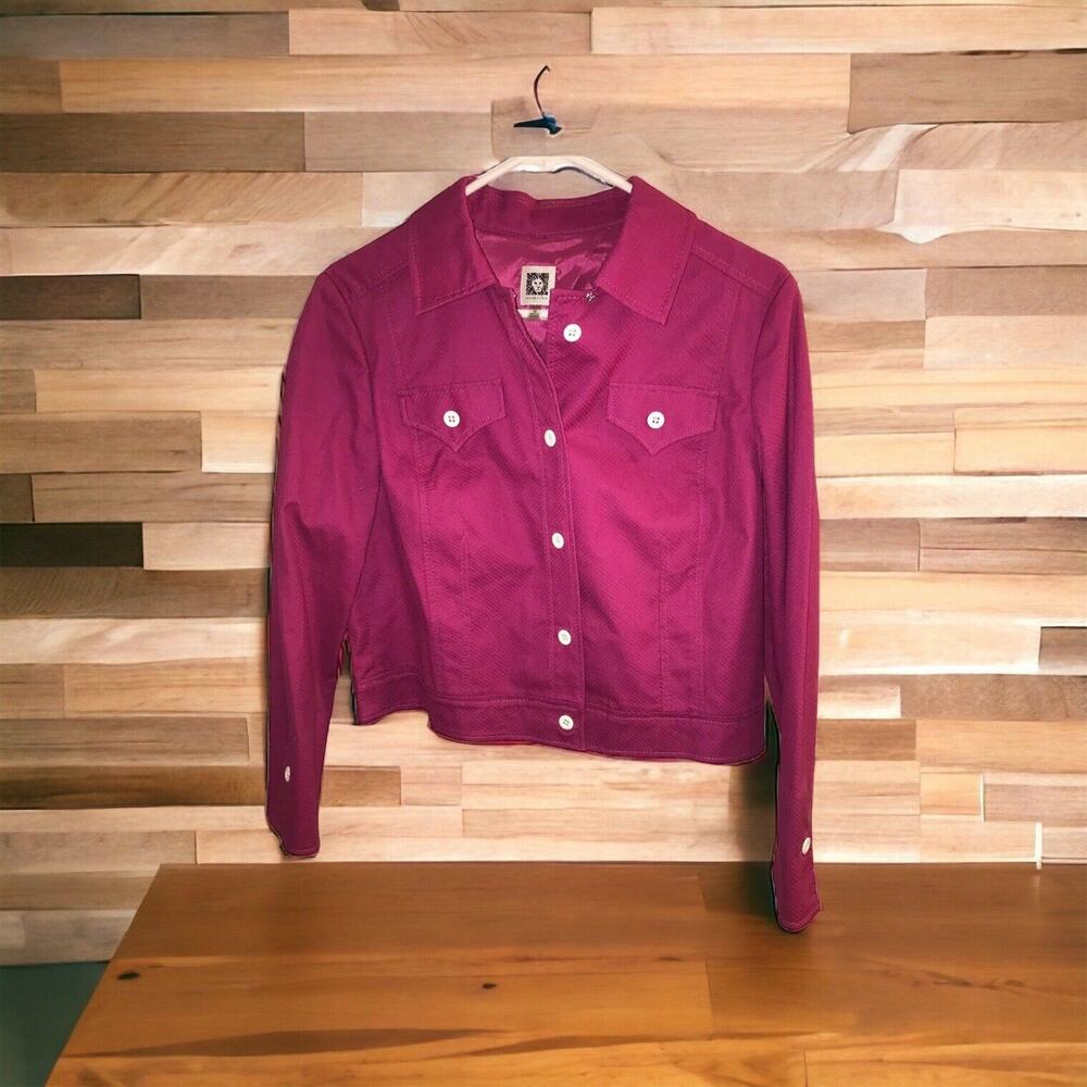 Anne Klein New York Size 10 Fuchsia Pink Jacket White Buttons Cotton NWT $129